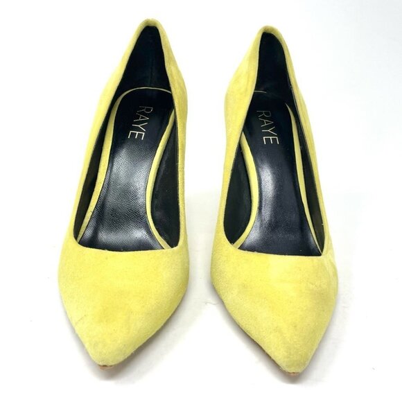 ** RAYE By REVOLVE Tia Yellow Suede Heels Size 38.5/ 8 - Picture 3 of 11